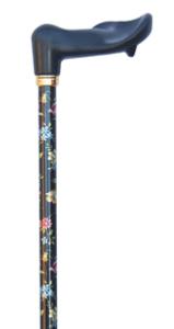 cane orthopaedic adjustable black floral left hand