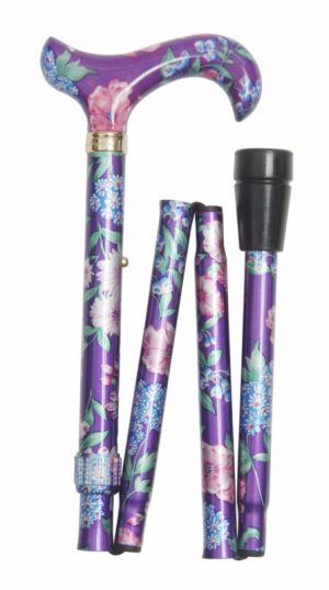 Folding Cane Elite Derby Purple Floral