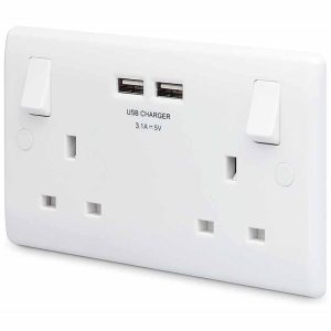 BG Nexus 822U3 2 Gang 13A Double Switched Socket with 2 x USB