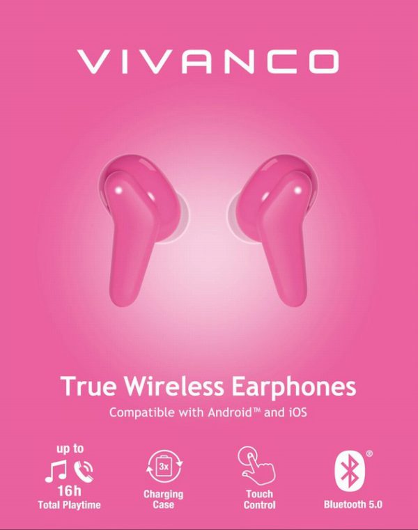 vivanco fresh pair pink true wireless bluetooth earphones