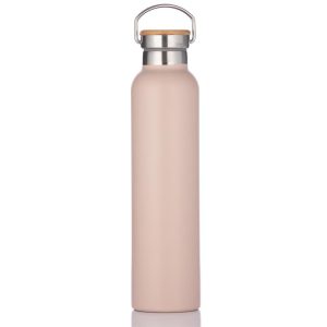 Stainless Steel Bottle with Bamboo Lid Pink Clay