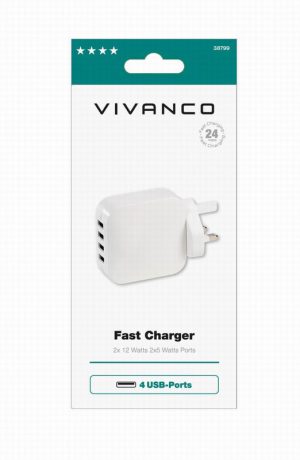 USB Quattro Mains Charger 2.4A, with Smart IC