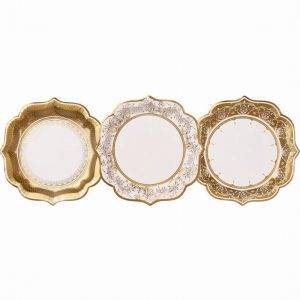 Vintage Gold Medium Paper Plates – 12 Pack