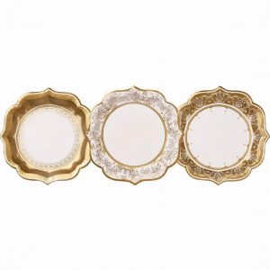 Vintage Gold Medium Paper Plates – 12 Pack