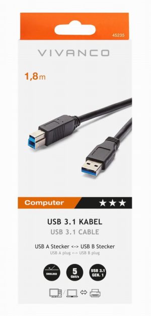 USB A PLUG – USB B PLUG 1.8M