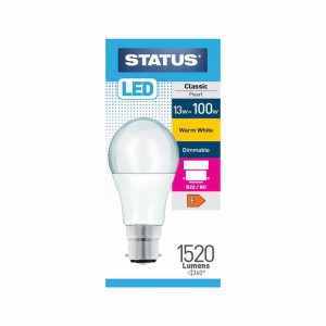 Status 13w / 100w 1520 lumens Dimmable LED GLS B22 Pearl Warm W