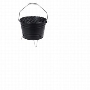 Charcoal BBQ Bucket + Handle Folding Feet Black