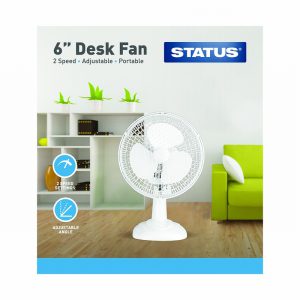 Status 6″ White Desk Fan Oscillating 2 Speed Settings