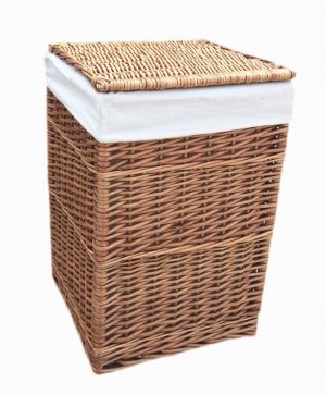 Light Steamed Large Square Laundry Basket With White Lining