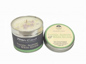 Candle in Tin Freesia, Jasmine & White Orchid
