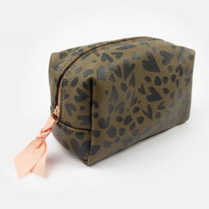 Khaki/Black Heart Cube Cosmetic Bag