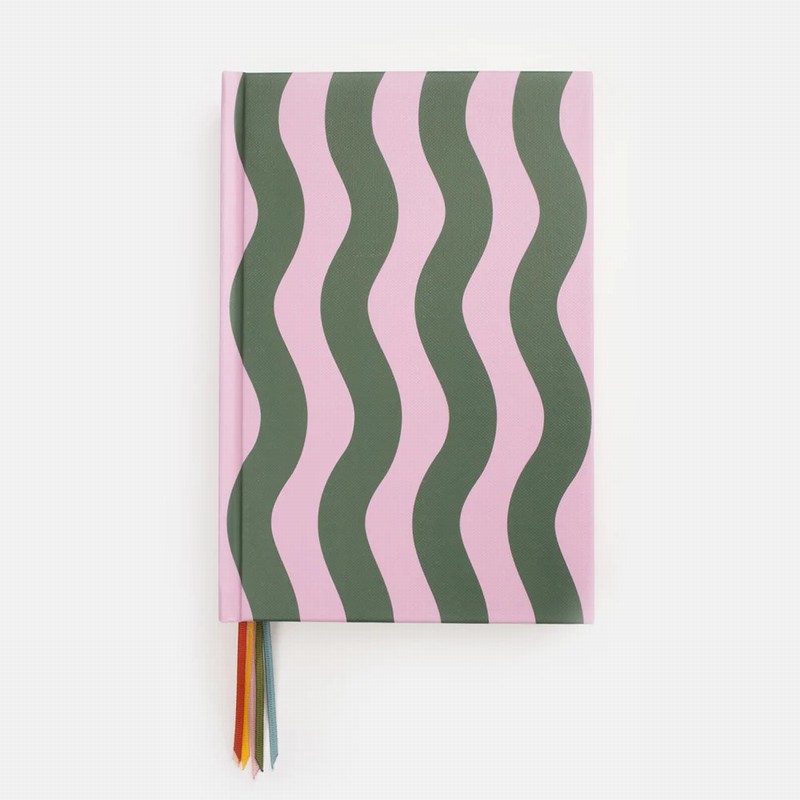 Caroline Gardner Pink/Green Wave Stripe A5 Notebook