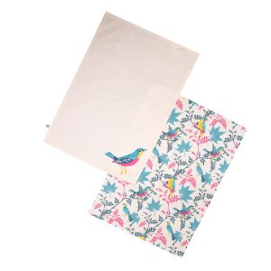 RHS Birds Organic Cotton Set of 2 Tea Towels – Stone