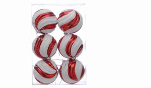 Striped Baubles Red/White x 6 P040956