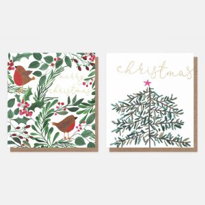 Robins And Tree Charity Christmas Cards Pack of 8