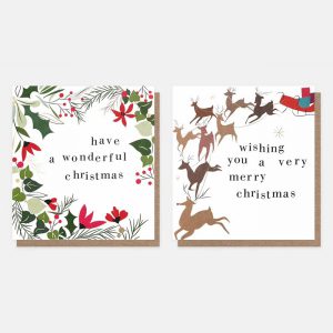 Wreath And Reindeer Charity Christmas Cards Pack of 8