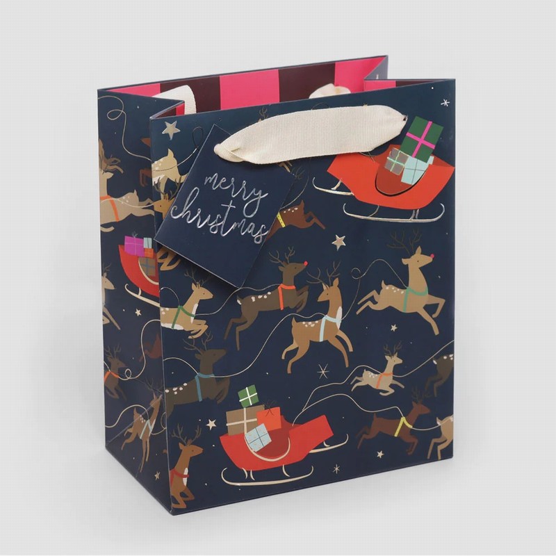 Reindeer Sleighs Medium Christmas Gift Bag
