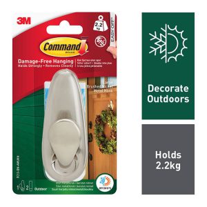 Command Outdoor Large Brushed Nickel Metal Hook