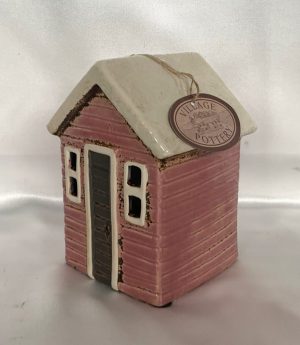 Village Pottery Pink Beach Hut Tea Light Candle Holder
