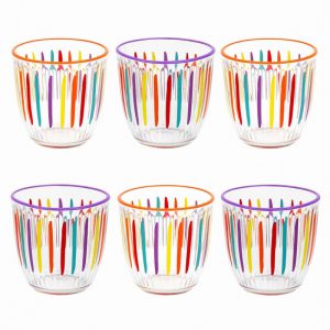 Bright Striped Multi-Coloured Glass Tumbler