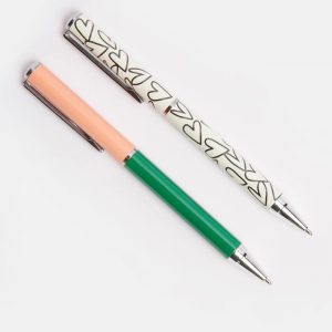 Caroline Gardner Pink/Green & Hearts Set Of 2 Boxed Pens
