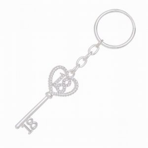 Silver Birthday Key Keepsake Keyring with Diamante Detail – 18th