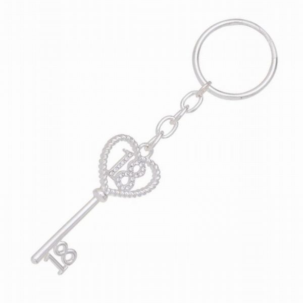 silver birthday key keepsake keyring with diamante detail 18th