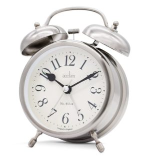 ACCTIM PEMBRIDGE ANTIQUE SILVER DOUBLE BELL ALARM CLOCK