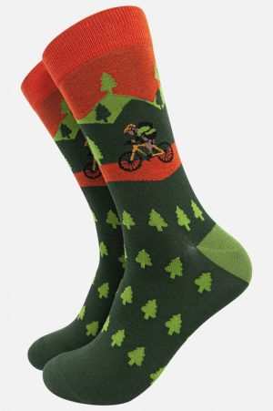 Men’s Mountain Bike Forest Scene Cycling Bamboo Socks