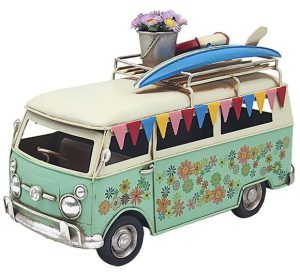 Tin Transport Blue Camper Van Floral