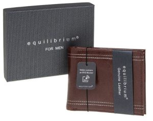 Double Lines Leather Wallet Brown