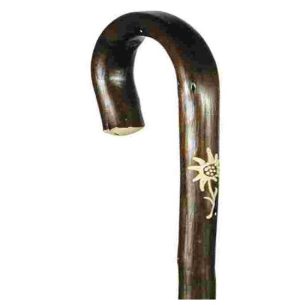 Brown Chestnut Crook With Edelweiss Flower Carving