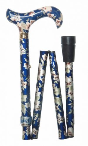 Elite Folding Cane – Dark Blue Floral (5003L)