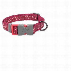 S (23cm-36cm) WalkAbout Dog Collar – Burgundy Polka