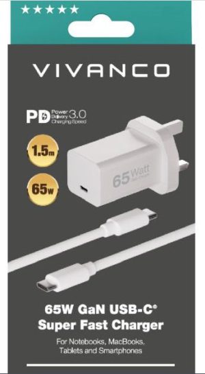 Vivanco PD 3.0 Super Fast 65W GaN USB-C Plug with USB-C Cable