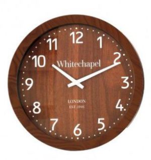 Wood Effect Clock White Numbers 22cm