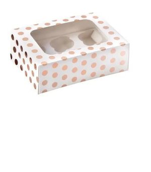 6 Cupcake Box Rose Polka