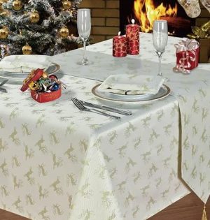 Le Chateau Cream Reindeer 132cm x 228cm Tablecloth