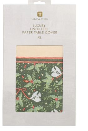 Folklore Green Christmas Linen Feel Luxury Paper Table Cover
