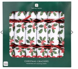 Holly White Christmas Crackers – 12 Pack