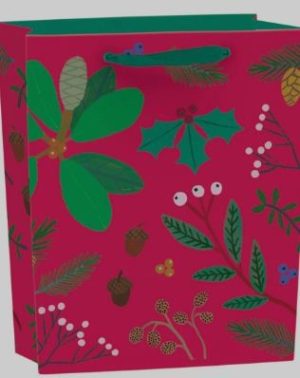 HOLLY BERRY MEDIUM GIFT BAG 31CM  X 25CM