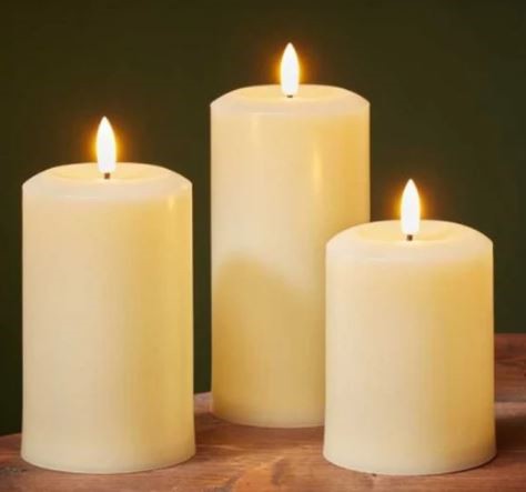 15cm faux flame pillar candle cream