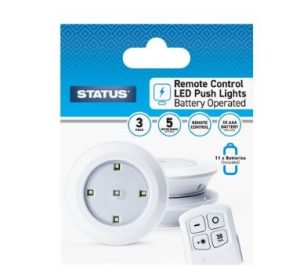Status Remote Control LED Push Lights  x 3 SREMLEDMPLA3PKB5