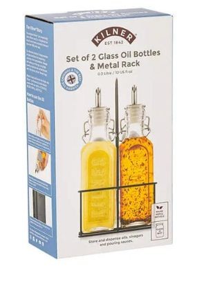 Kilner Set Of 2 0.3L Oil Bottles & Metal Rack