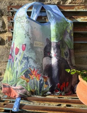 Cat and Tulips Reusable Shopping Bag