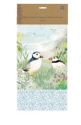 PUFFINS & NATURE SET OF 2 ORGANIC COTTON TEA TOWELS